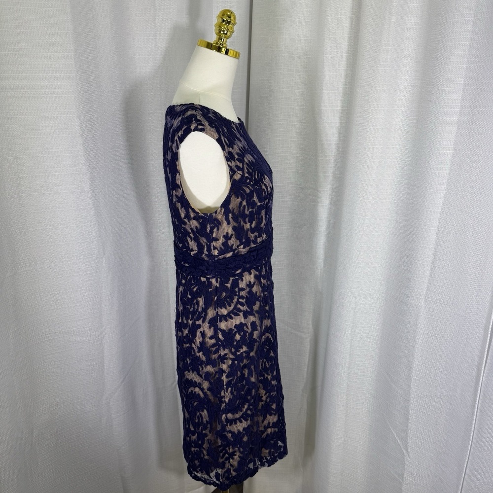 Adrianna Papell Dress Womens 12 Navy Blue Lace Overlay Wedding Cocktail Party - Picture 6 of 16